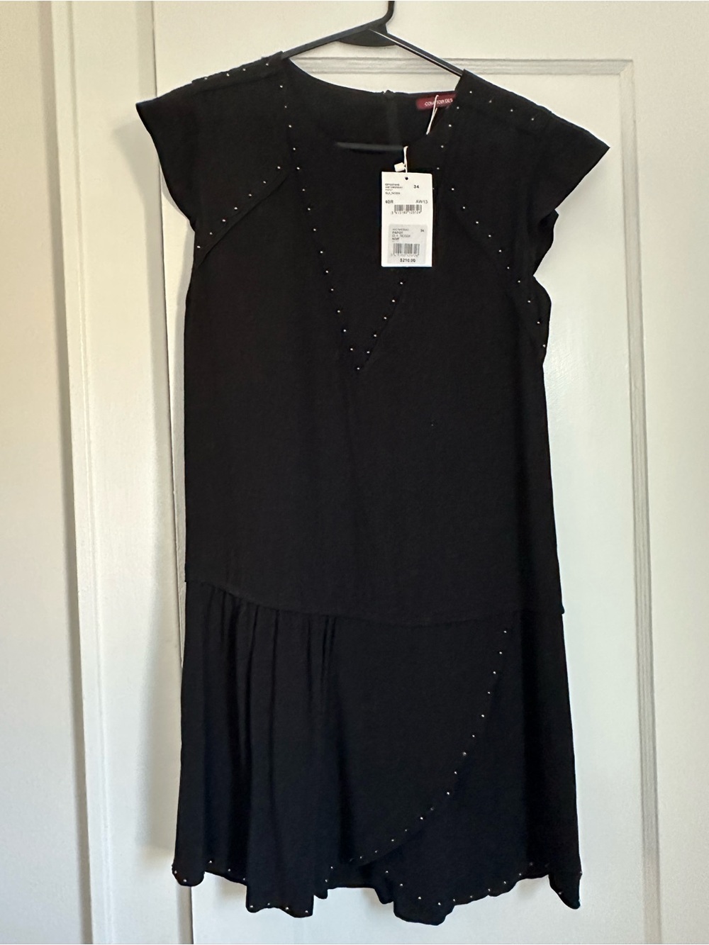 Comptoir Des Cotonniers Black Cap-Sleeve Mini Dress with Bead Accents